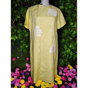 Vintage Bergdorf Goodman House of Branell Yellow Shift Dress,  16 Flower Cut Out